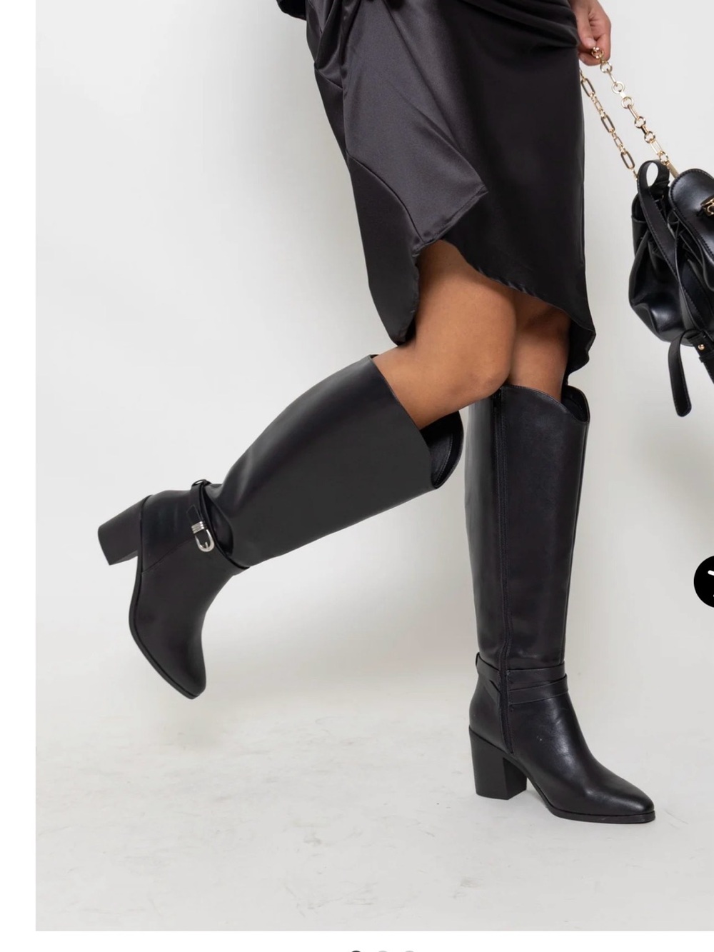 fab'rik Black Knee-High Block Heel Boots